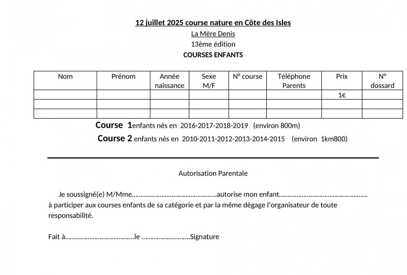 Fiche d inscription enfants 2026